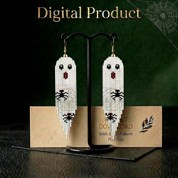 Halloween Ghost Spider Seed Bead Earrings Pattern, Brick Stitch (Digital Download)