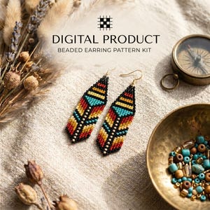Native Inspired Brick Stitch Earring Pattern, Colorful Seed Beadwork (Digital Download)