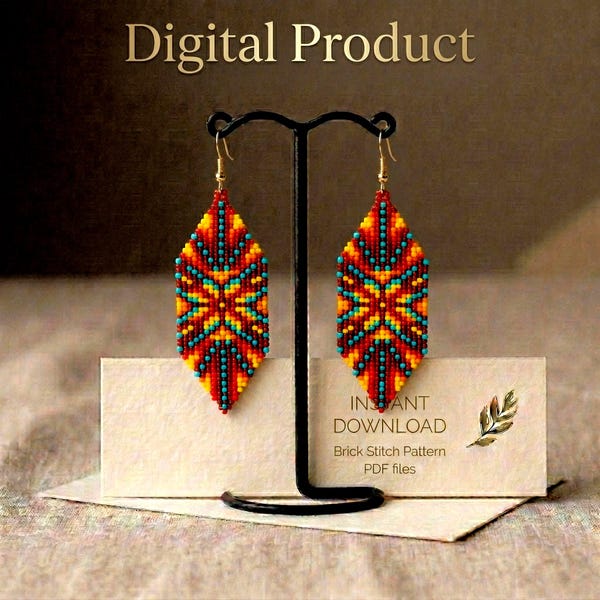Von Ureinwohnern inspirierte Ziegelstich-Ohrring-Muster, Boho Fransen Perlen PDF-Download