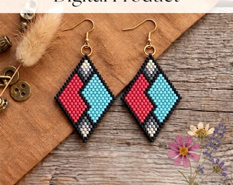 Rhombus Seed Bead Earrings Brick Stitch Pattern (PDF Download)