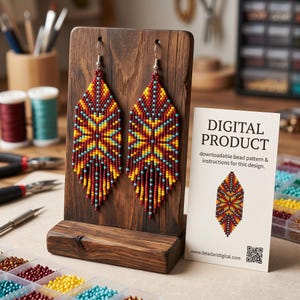 Native Inspired Brick Stitch Earring Pattern, Boho Fringe Beading PDF Download