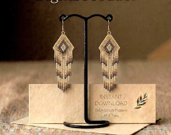 Brick Stitch Seed Bead Earrings Pattern, Fringe, DIY Jewelry (PDF Download)