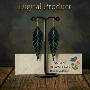 Leaf Seed Bead Earring Pattern, Boho Fringe, Brick Stitch (Digital Download)