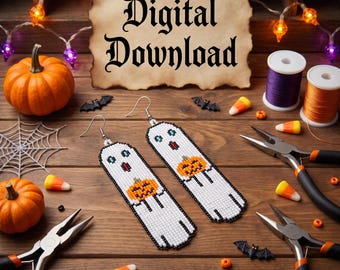Halloween-Geister-Kürbis-Ohrring-Muster im Brick Stitch-Stil (Digitaler Download)