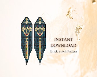 Brick Stitch Pattern, Seed Bead Earring Pattern, Bead Fringe Earrings, Beading Brickstitch pattern, Do It Yourself, Instant Digital Download
