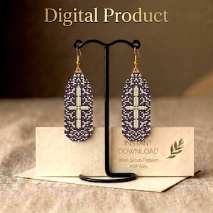 Cross Easter Egg Seed Bead Earrings Pattern, Fringe Brick Stitch (PDF Download)