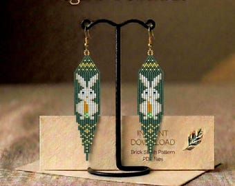 Easter Bunny Seed Bead Earrings, Fringe Brick Stitch Pattern (Digital Download)