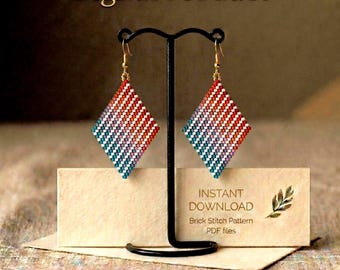 Rhombus Seed Bead Earrings Pattern, Boho Brick Stitch (PDF Download)