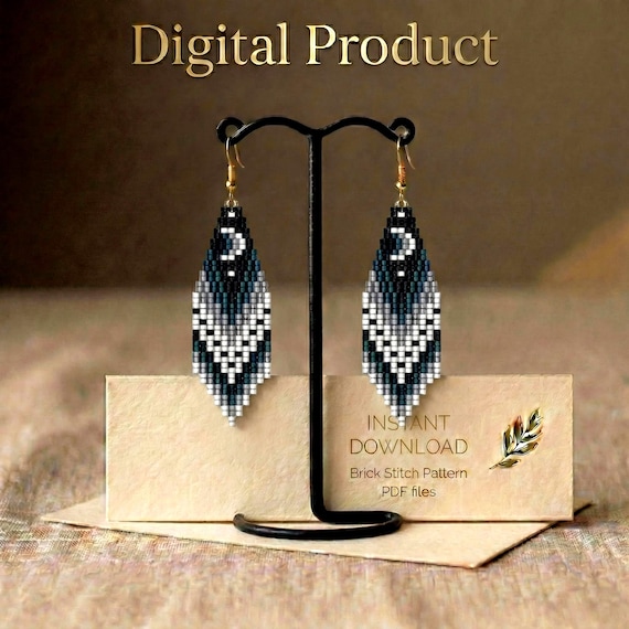 Moon Fringe Earring Brick Stitch Pattern, Ombre Seed Bead, Boho Beadwork (Digital Download)