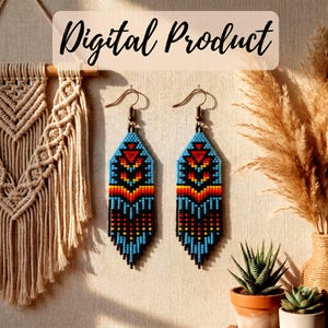 Mönster för örhängen med seed beads, inhemsk tegelstygn, franspärlor (digital nedladdning)