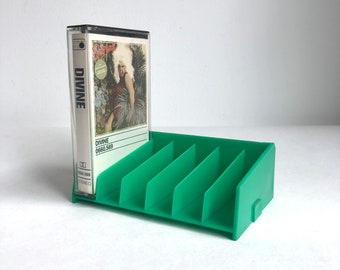 Small cassette shelf, green, 70s, vintage cassette box, tape, MC