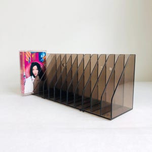 Vintage cassette shelf, 70s, brown, tape shelf, MC, small cassette stand, Weidmann