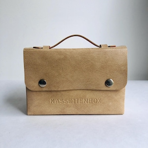 Vintage cassette box DDR, 70s, leather look, beige, white, cassette case, children&#39;s cassette storage