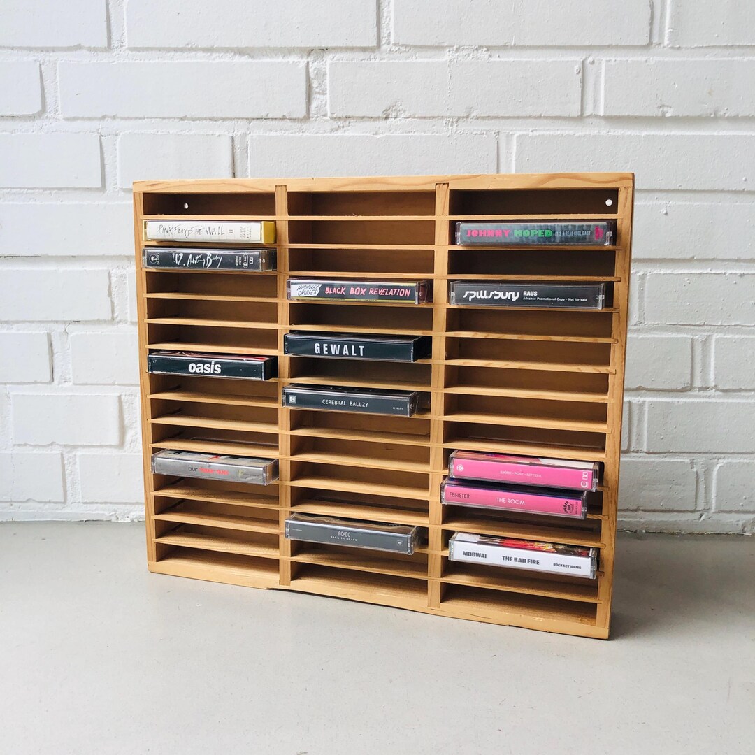 Cassette Rack, Wood, for 45 Cassettes, 70s, Vintage Cassette Box, MC ...