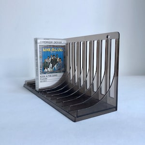Small cassette shelf, 70s, gray transparent, vintage cassette box, tape, MC