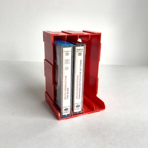Plug-in system for cassettes, orange, for 4 cassettes each, 70s, vintage cassette shelf, cassette box, MC, tape