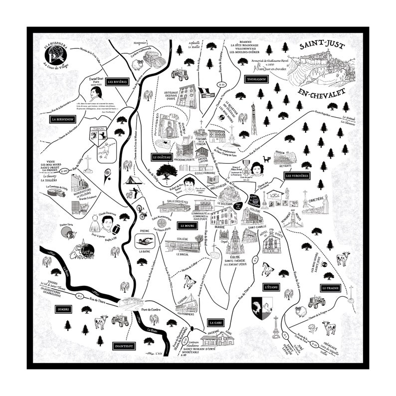 Map of Saint-Just-en-Chevalet / Au Coeur des Villages Collection Noir & Blanc