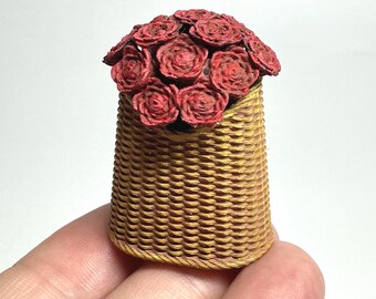 STL File - 1/12 Scale Miniature Wicker Rose bucket STL for Dollhouses (commercial license)