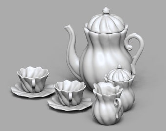 STL File- 1/6 And 1/12 Scale Miniature Tea set STL for Dollhouses and Miniature Projects (commercial license)