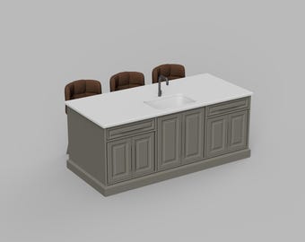 File STL - Set di mobili e sedie per isola da cucina in miniatura in scala 1/12 STL