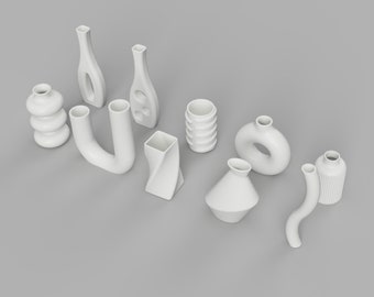 STL File - 1/12 Scale Modern Vase Set 2 - Set of 10 Miniature Vases for Dollhouses  (Commercial License)