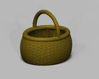 STL File - 1/12 Scale Miniature Wicker Market Basket - Dollhouse Decor STL (commercial license)