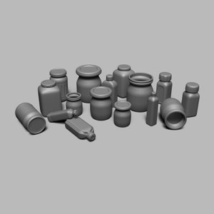 STL-Datei - 1/12 und 1/6 Scale Miniature Glas und Flaschen Set (16 Teile) für Puppenhäuser und Miniaturprojekte (kommerzielle Lizenz)