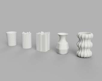 STL File - 1/12 Scale Modern Vase Set 4 - Set of 5 Miniature Vases for Dollhouses  (Commercial License)