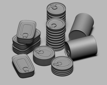 STL File - 1/12 And 1/6 Scale Miniature Canned Food STL Set (6 piece) for Dollhouses and Miniature Projects  (commercial license)