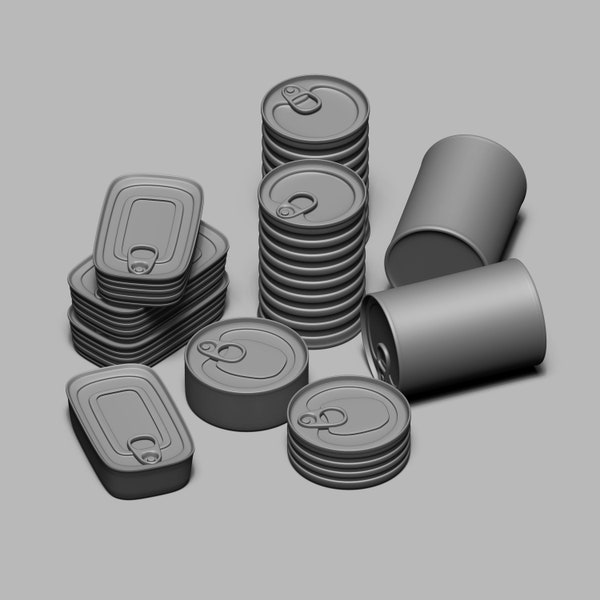STL File - 1/12 And 1/6 Scale Miniature Canned Food STL Set (6 piece) for Dollhouses and Miniature Projects  (commercial license)