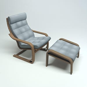 STL File - 1/12 Scale Armchair and ottoman Set for Dollhouses and Miniature Projects  (commercial license)