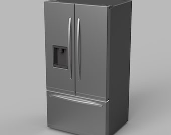 STL File - 1/12 Scale French Door Refrigerator STL for Dollhouses and Miniature Projects  (commercial license)