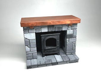 STL File - 1/12 Scale Fireplace with Wood burning stove STL for Dollhouses