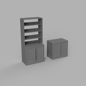STL File- 1/12 Scale Miniature Bookcase and Mini Cabinet STL for Dollhouses and Miniature Projects (commercial license)