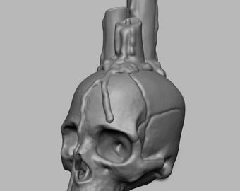 STL File - 1/12 Scale Halloween Skull With Dripping Candle STL for Dollhouses and Miniature Projects  (commercial license)