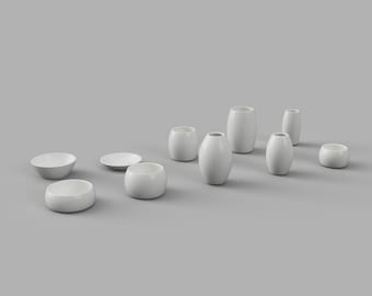 STL File - 1/12 Scale Modern Vase Set - Set of 10 Miniature Vases for Dollhouses  (Commercial License)