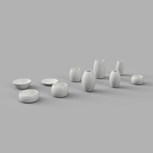 STL File - 1/12 Scale Modern Vase Set - Set of 10 Miniature Vases for Dollhouses  (Commercial License)