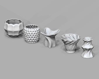 STL File - 1/12 Scale Modern Vase Set 3 - Set of 5 Miniature Vases for Dollhouses  (Commercial License)