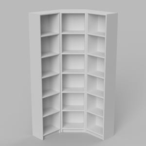 STL File- 1/12 Scale Miniature Corner Bookcase STL Set (2psc)  for Dollhouses and Miniature Projects (commercial license)