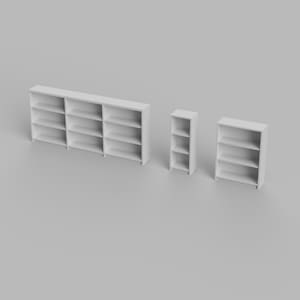 STL File - 1/12 Scale Miniature Bookcase STL Set (3psc) for Dollhouses and Miniature Projects  (commercial license)