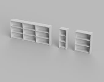 Archivo STL - Librería en miniatura a escala 1/12 (3 piezas) para casas de muñecas y proyectos en miniatura (licencia comercial)