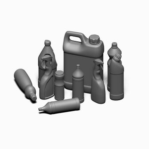 STL-Datei - 1/12 und 1/6 Miniatur Putzflaschen Set (8 Stück) für Puppenhäuser und Miniaturprojekte (kommerzielle Lizenz)