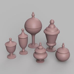 STL File - 1/12 Miniature Candy Jars STL Set (6 piece) for Dollhouses and Miniature Projects  (commercial license)