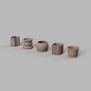 STL Datei - 1/12 Scale Blumentopf STL Set (5psc) für Puppenhäuser und Miniaturprojekte (kommerzielle Lizenz)