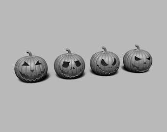 STL File - 1/12 Scale Halloween pumpkin STL (4 piece) for Dollhouses and Miniature Projects  (commercial license)