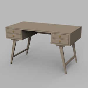 STL File - 1/12 Scale Mid Century Desk STL for Dollhouses and Miniature Projects  (commercial license)