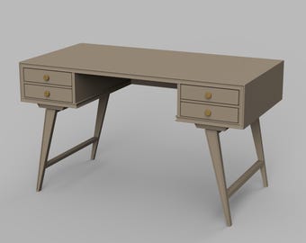 STL File - 1/12 Scale Mid Century Desk STL for Dollhouses and Miniature Projects  (commercial license)
