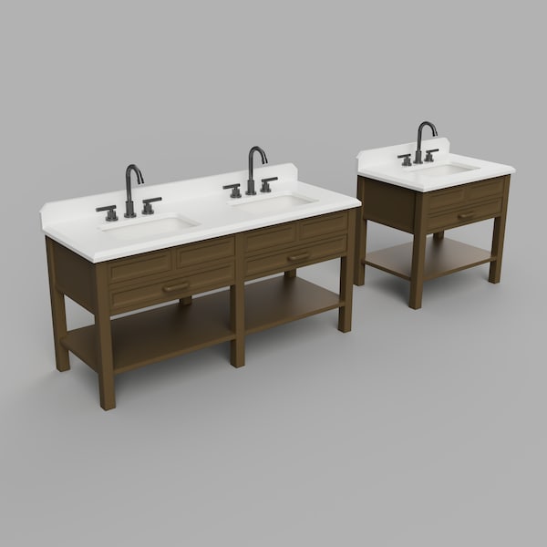 STL File - 1/12 Scale bathroom vanity STL set for Dollhouses and Miniature Projects (Commercial License)