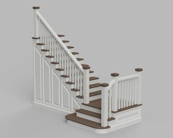 STL File - 1/12 Scale L Shaped Staircase STL for Dollhouses