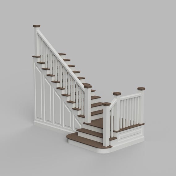 STL File - 1/12 Scale L Shaped Staircase STL for Dollhouses